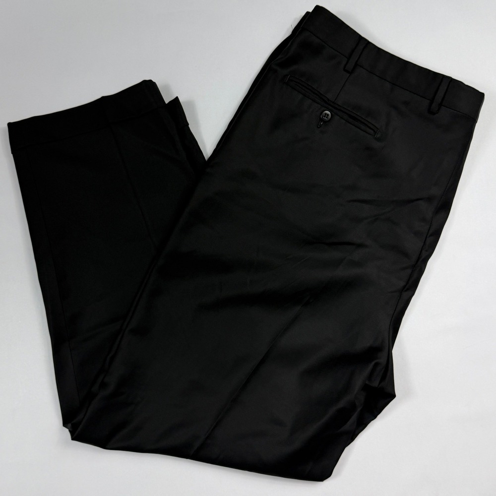 Zanella Bennett Mens 42x30 Black Super 120 Pleated Wool Dress Pant Trouser Italy